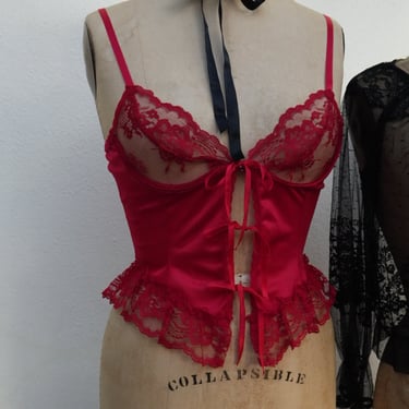 Red Hot Lace Lingerie Top / Fredericks of Hollywood / Eighties Bra Top / Boudoir Lingerie / Vintage Undergarment / Burlesque 