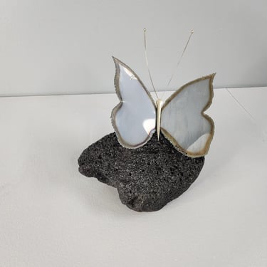 Vintage Mid Century Butterfly on Lava Rock Sculpture Art 