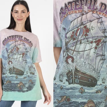 Y2K Grateful Dead T-Shirt, 2001 Ship Of Fool Tee, Vintage All Over Print Graphic, Unisex Double Sided Top 