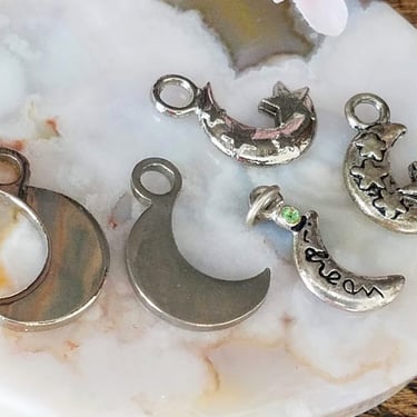 Lot of 5 Moon Charms~Metal Charms for Charm Bracelet~Tiny Moons~Celestial Jewelry~Assemblage Necklace~Jewelry Supply~JewelsandMetals 