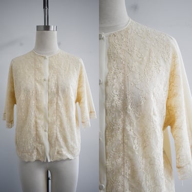 1960s Vanity Fair Cream Lace Bed Jacket 