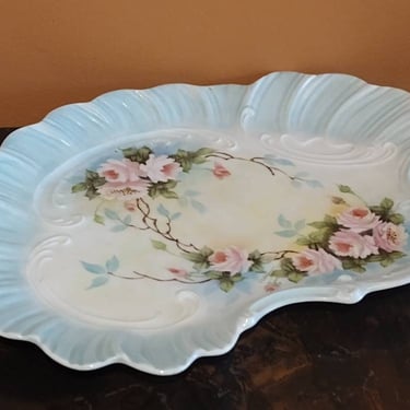 Vintage Signed Lancaster Hand Painted Rose Floral Porcelain Wave Plate 12