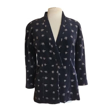 Vintage 80s Armani Blazer Black Velvet Printed Jacket / Small 
