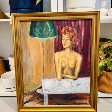 Vintage Framed Nude Art on Canvas