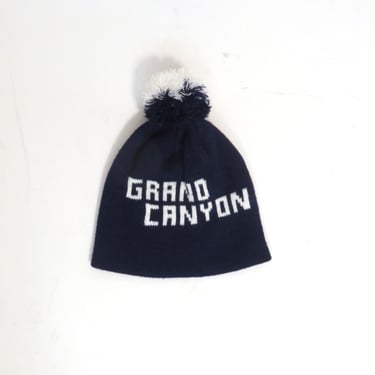 Vintage 70s/80s Grand Canyon USA Navy Blue And White Knit Beanie With Pom Pom Size M 