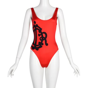 Christian Dior Vintage 1990s Red and Black Heritage Logo Swimsuit