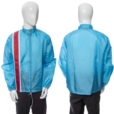 1960's Pla-Jac by Dunbrooke Deadstock Blue and Red/White Stripe Nylon Racing Jacket Size XL