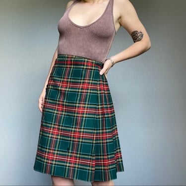 Vintage Scottish 50s The Scotch House 100% Wool Tartan Plaid Pleated High Rise Kilt Skirt 