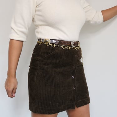 90s Corduroy Mini Skirt | Vintage High Waist Mini Skirt | Button Up Mini Skirt |  Chocolate Brown Mini Skirt | Large Size 10 
