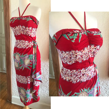 ALOHA! Killer Vintage 1950s Rayon Hawaiian Sarong Dress by 