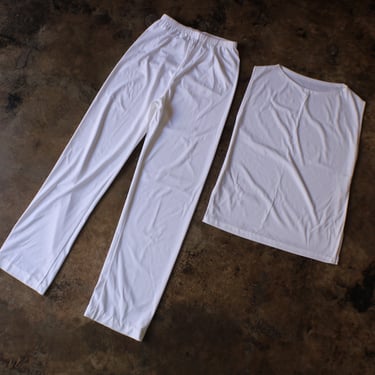 70's White Two Piece Matching Set / Extra Small Matching Pants and Blouse / Vintage Lounge Set 