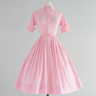 Iconic 1950's Barbie Pink Gingham Cotton Shirt Waist Dress / Small