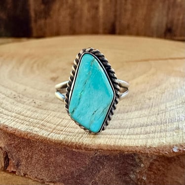 ODD BALL TURQUOISE Sterling Silver Ring | S Skeets Hallmark | Native American Navajo Southwestern Jewelry | Southwestern | Size 8 1/4 