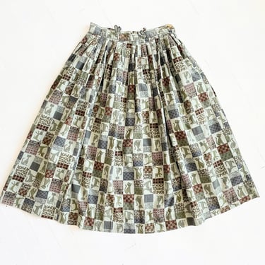 1950s Cat Print Full Skirt 