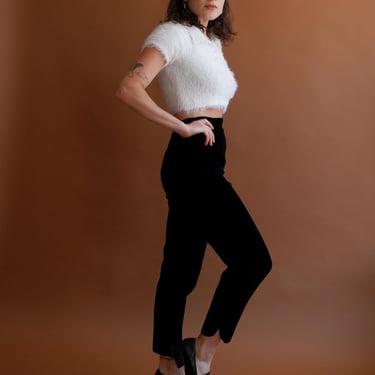 Vintage 50s Black Velour Cigarette Pants/ 1950s High Waisted Tapered Pants/ Size Small 26 
