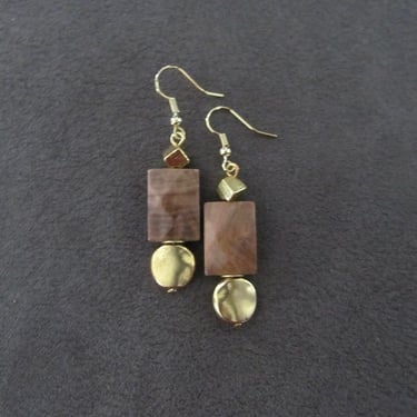 Brown stone and gold earrings 