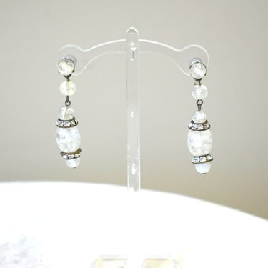 1960s Crackle Glass Bead Dangle Screw Back Earrings 