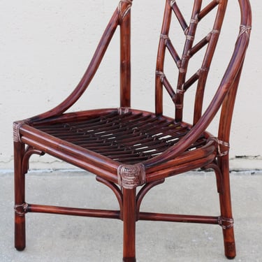 Four 4 Authentic Vintage M-71 McGuire Arrow Back Rattan Rawhide Chairs Organic Modern 