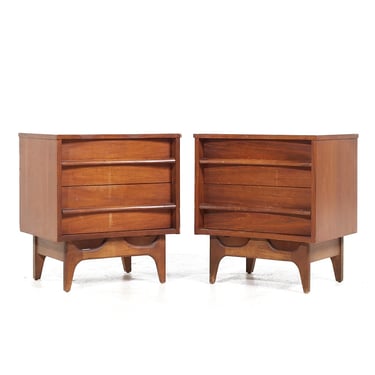 Young Manufacturing Mid Century Walnut Curved Nightstands - Pair - mcm 