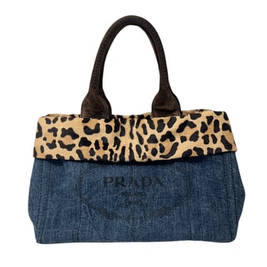 Prada Cheetah Print Denim Top Handle Bag