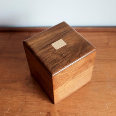 Wood Hinged Box with Brass inlay on top 