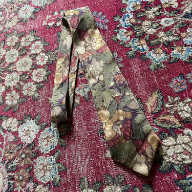 Vintage 1970’s ‘80s Autumn fruit print men’s necktie, The Cambridge Collection, Italian silk tie, muted Fall colors 