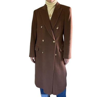 Vintage Womens Brown Double Breasted Wool Cashmere Academia Trench Coat 38R 