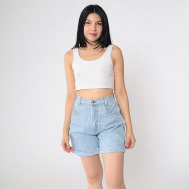 Vintage 90s Jean Shorts Cuffed Denim Mom Shorts Light Wash Blue High Waisted 1990s Rio by Stephen Hadon Five Pocket Extra Small xs 