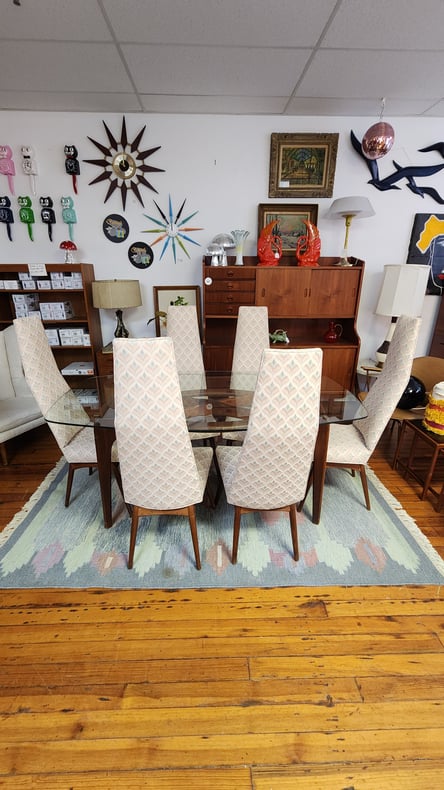 Adrian Pearsall Compass Dining Table and 6 Tall Chairs