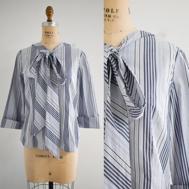 Vintage Style Striped Cotton Blouse 