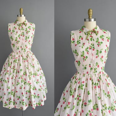 vintage 1950s dress | Jackie Originals Red Rose Floral Print Cotton Shirtwaist Dress | Medium | 50s dress 