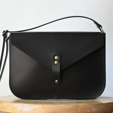 Leather Crossbody Satchel Bag, Smooth Black Leather