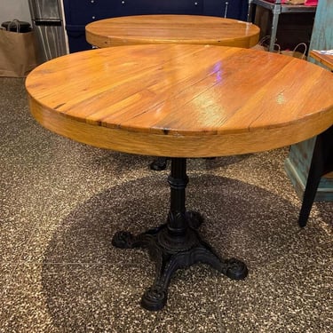 Chunky top cast iron heavy bae round bistro tables.  3 available 36” x 30”