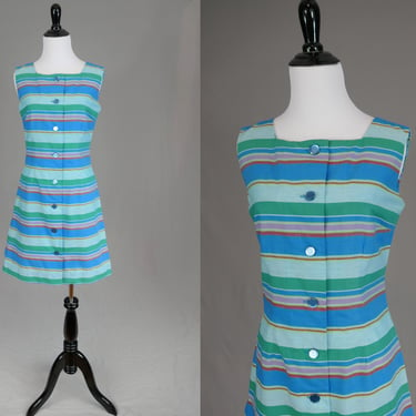 60s Striped Dress w/ Built In Shorts - Romper - Blue Green Purple Red - Alice of California - Vintage 1960s - S 