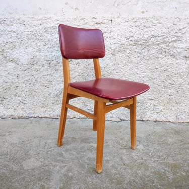 Vintage Wooden Chair/ Wood and Red Leather Chair / Dining Chair/ Old Dining Chair/ Vintage Furniture /Retro Furniture/ Yugoslavia Chair/ 60s 