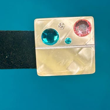 Vintage Pearlescent Geometric Earrings With Pink Blue Rhinestones Retro Jewelry 