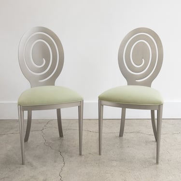 Vintage Ethan Allen Brushed Nickel Accent or Dinning Chairs - Radius Collection | Memphis Postmodern Style | Set of 2 