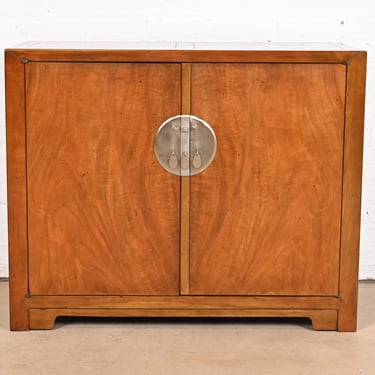 Michael Taylor for Baker Furniture Far East Collection Chinoiserie Burled Walnut Bar Cabinet, 1960s