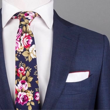Skinny Blue Floral Tie,Retro Tie, Casual, Men's, Groomsmen , Vintage , Handmade , Wedding ,Gift ,Skinny, Classic, Necktie,Prom,Boyfriend 