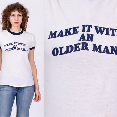 70s "Make It With An Older Man" Whiskey T Shirt - Men's Small, Women's Medium | Vintage Old Grand-Dad Bourbon Graphic Ringer Tee 