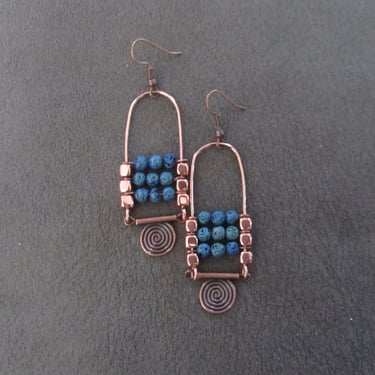 Lava rock chandelier earrings copper and teal 