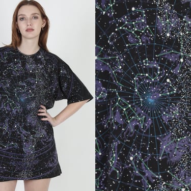Liqiud Blue T Shirt / Vintage 90s AOP Constellation Graphic / All Over Print Tee / 2 Double Sided Black Cotton T Shirt Extra Large 