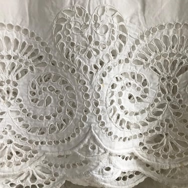 Antique Linen Panel, Broderie Anglaise, Hand Sewn, Cutwork Flounce, Curtain, Bedding, Bridal Wedding Dress, Period Sewing Project 