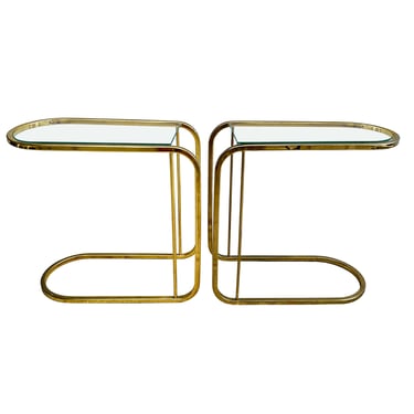 Pair of Brass Cantilever Side Tables Mid Century Modern 