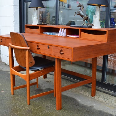 Teak Flip Top Minimalist Partner Desk By Lovig &#8211; attr to Jens Quistgaard