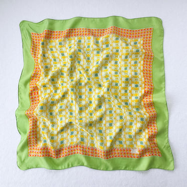 Vintage Silk Scarf Liberty of London Green Square Neckerchief Yellow Vintage Neck Scarf for Handbag Scarf Hair Tie for Purse Scarf Gift 