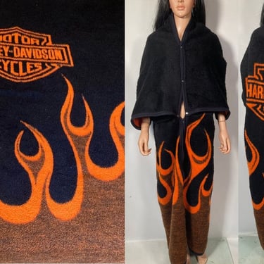 Vintage Y2K Harley Davidson Fleece Blanket Snuggie Made In USA 