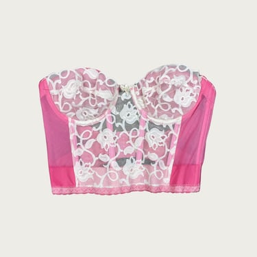 (36A) 70s Victoria's Secret Gold Label Pink and Cream Lace Corset Bra Top