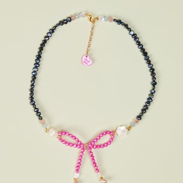 Jewish Babe - Pink Single Bow Necklace