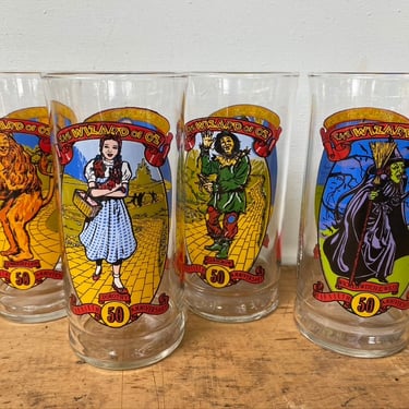 80's Vintage Wizard Of Oz Drinking Glasses, 50th Anniversary, 1989 Coke Collector Series, Dorothy, Cowardly Lion, Wicked Witch, Scarecrow 